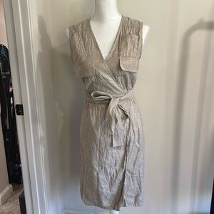 Diane Von Furstenburg DFV sand mellany linen blend wrap dress